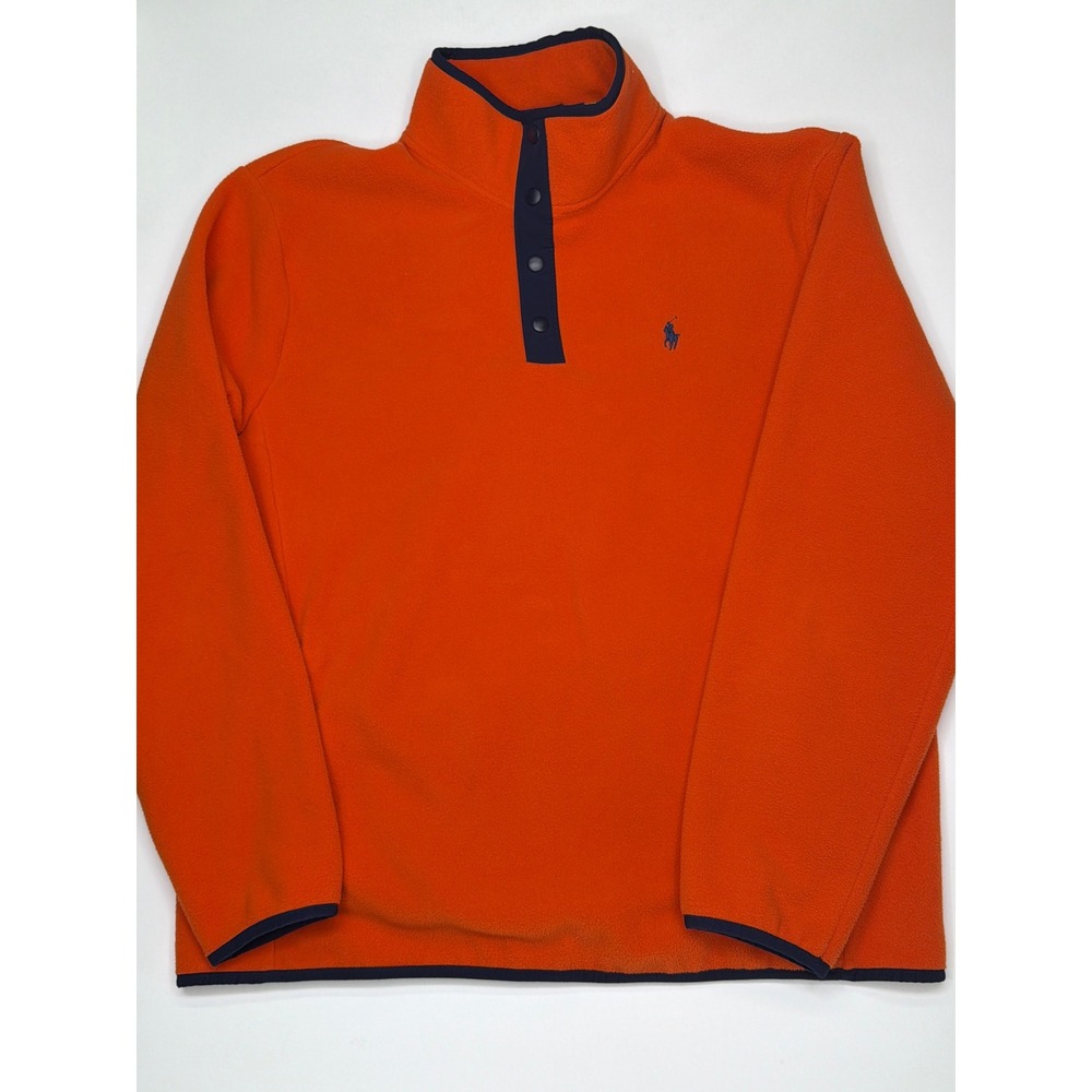 Polo Ralph Lauren Men Orange Fleece Snap Neck‎ Pullover Sweater Large